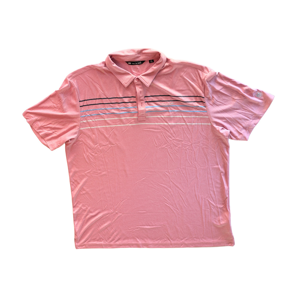 TravisMathew Polo Shirt XXL Pink Multicolor Chest Stripes